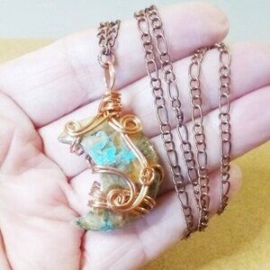 Boho Moon Goddess! Crescent Moon Necklace ~ Turquoise Agate + Quartz Composition
